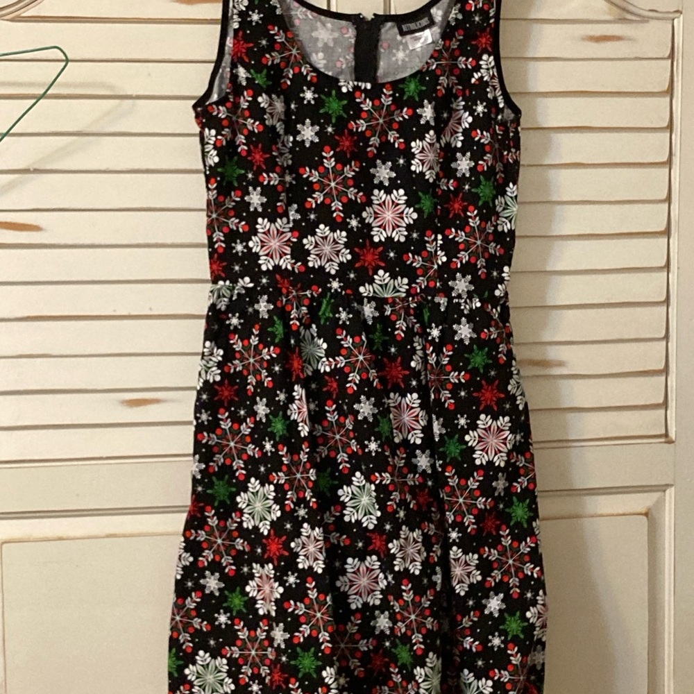 Christmas print short A line scoop neck dress